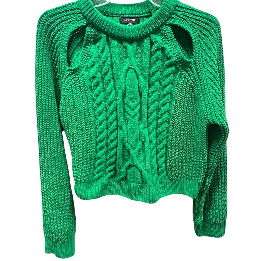 Love Tree Emerald Cable Knit Shoulder Cutout Sweater size Medium